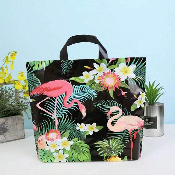 10pcs/Pack Black Chinese Style Floral & Phoenix Print Gift Bags/Clothes Bags/Shopping Bags For Parties, Weddings, Birthdays, Cosmetics, And Festivals,