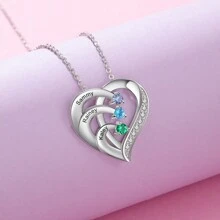 S925 Sterling Silver Necklace Heart-Shaped Confession Necklace For Girlfriend, Customized Name Birthstone Necklace, Personalized Couples/Mother's Day/Father's Day/Family/Friend Birthday Gift, DIY