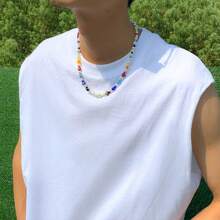 1 pièce Accessoire de mode masculine personnalisé et élégant, collier de perles de fantaisie de petites fleurs colorées pour la fête des pères et la rentrée scolaire