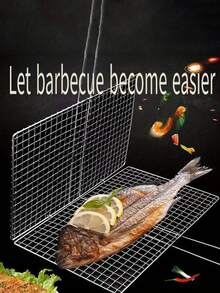 1pc Very Suitable For Home & Outdoor Use Fish Clamp Vegetable Clamp BBQ Grill Net BBQ Tongs Double-Layered Grill Net BBQ Rack Tool - Silver - View 1