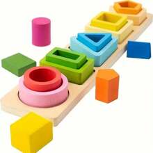 Montessori Toys For 3 Year Olds Boys Girls - Infant Toddler Wooden Sorting Stacking Toys, Educational Shape Color Sorter, Preschool Children Gift - Multicolor - View 1