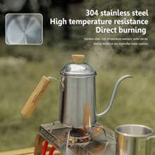 1pc, 650ml Gooseneck Kettle Hand Brew Turkish Coffee Pot Home Heatable Moka Pot Coffee Dripper Coffeeware Teaware For Outdoor Camping - Silver - View 1