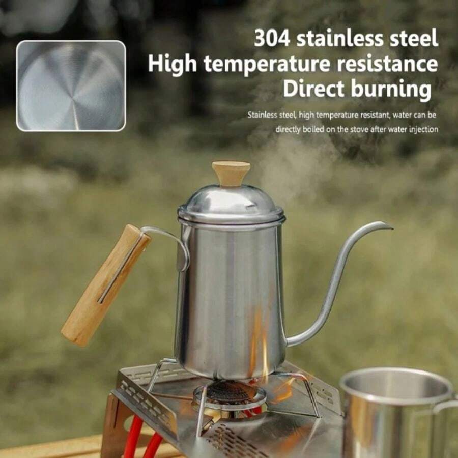 1pc, 650ml Gooseneck Kettle Hand Brew Turkish Coffee Pot Home Heatable Moka Pot Coffee Dripper Coffeeware Teaware For Outdoor Camping - Silver - View 1