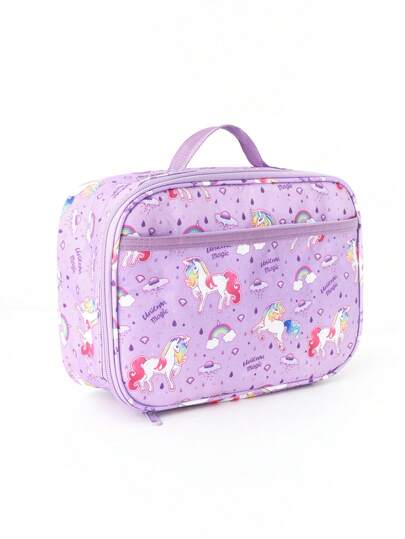1pc Cute Cartoon Pattern Insulated Lunch Bag, School Lunch Box, Leakproof Non-Woven Picnic Bag, Suitable For Office, School, Outdoor Activities, Summer Beach Camping, Travel Picnic