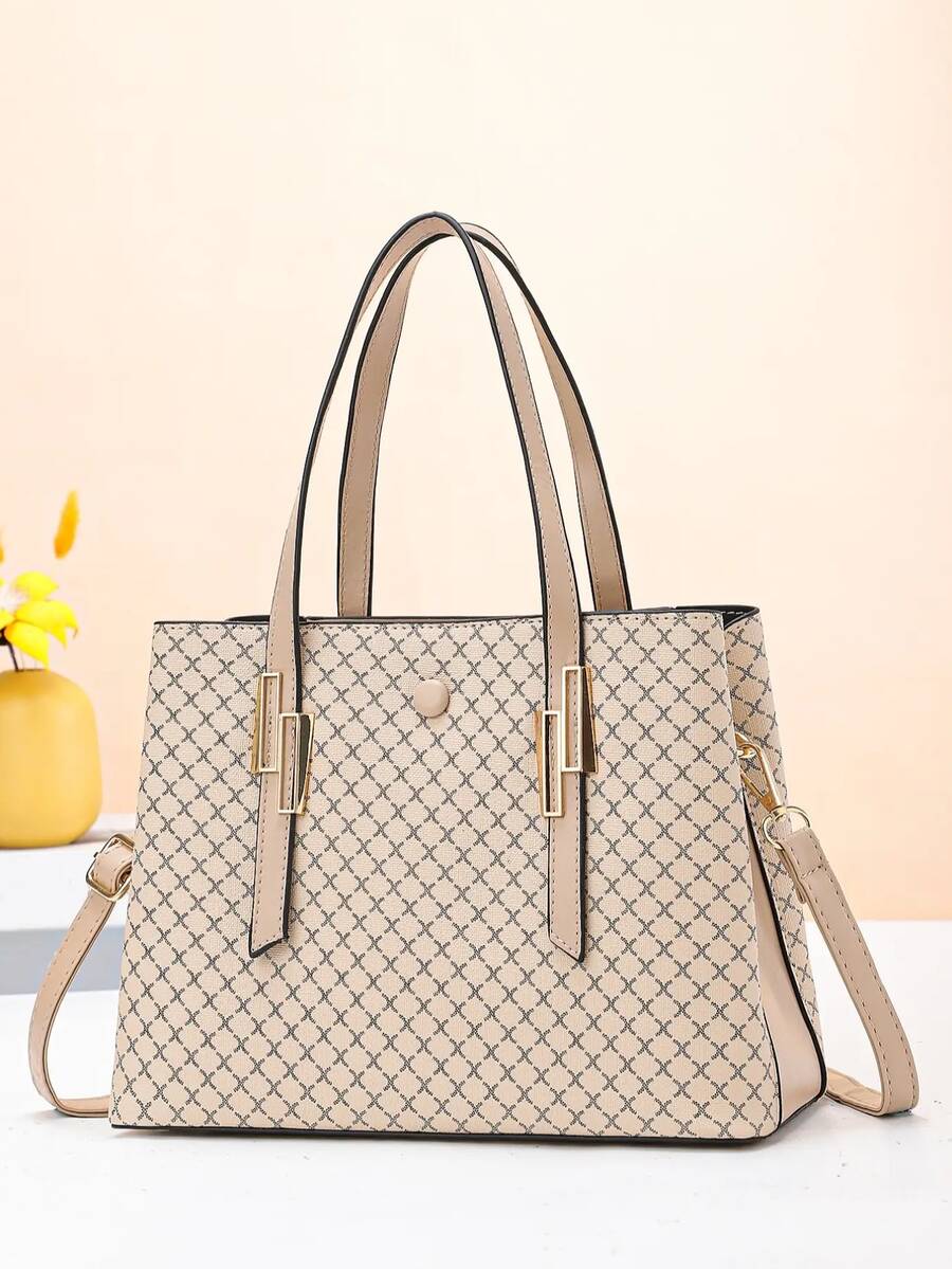 女士時尚大容量休閒肩袋 - 米色 - 查看 1