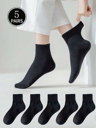 5雙黑色透氣排汗腰帶短襪，簡約休閒全季運動襪