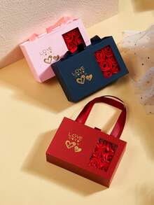 1入組多色時尚人造玫瑰花心形禮盒包裝，適用於情人節、珠寶禮品、情侶禮品 - 首飾盒 - 查看 2