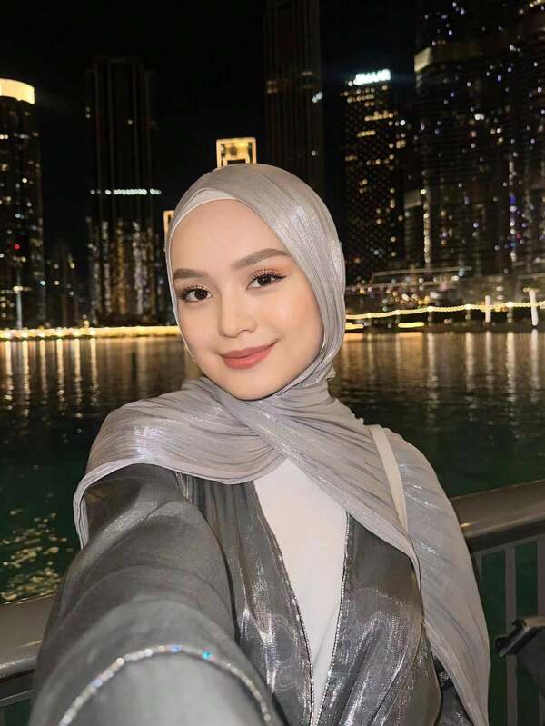 1pc Ladies Solid Color Soft Silk Island Scarf Arab Casual Headscarf Conservative Plain Hijab Suitable For Daily Use Headband For Abaya Women Veil