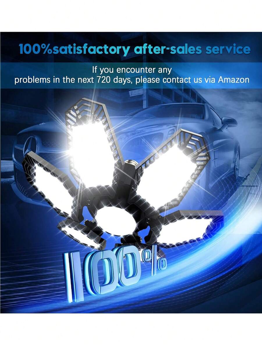 LUCHONG Plafonniers De Garage à LED 38W 6000LM 6500K E27/E26 - 4 Panneaux Réglables Pour Garage, Atelier, Intérieur, Extérieur