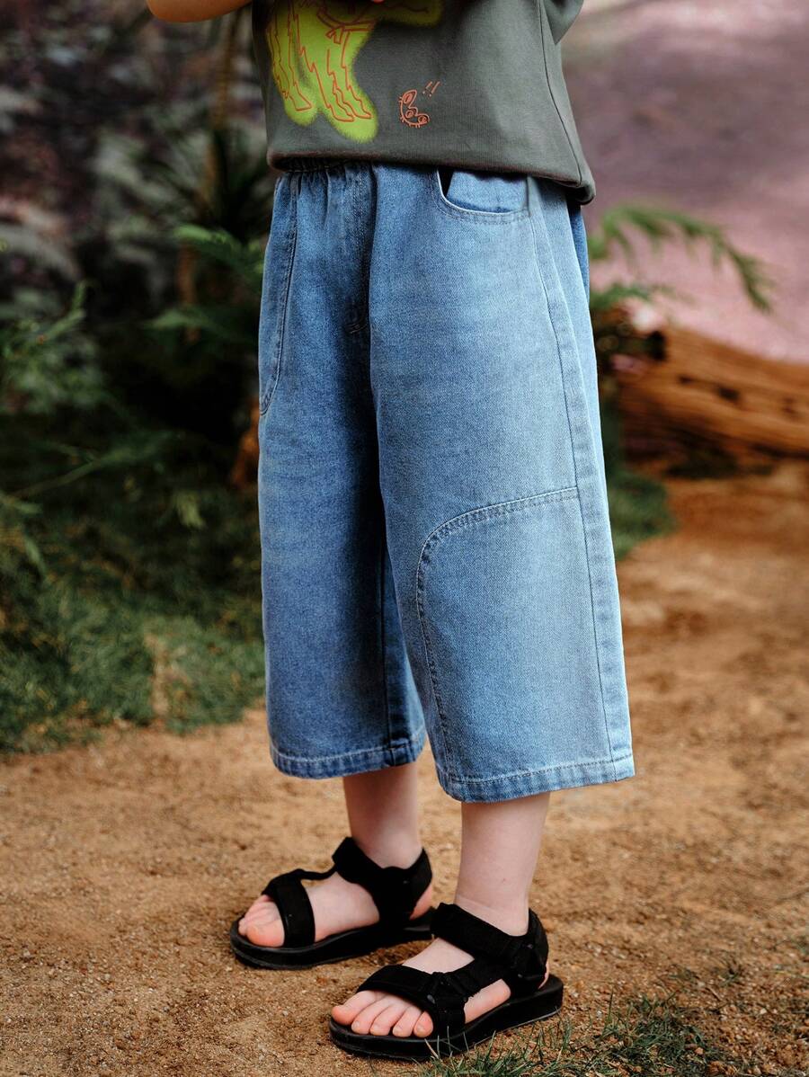 AMILA 2024年夏季新款年輕女孩復古漸變中短褲 - 藍色 - 查看 1