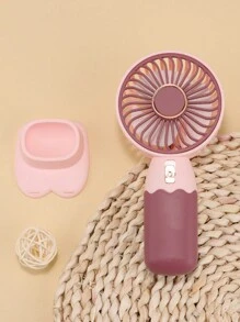 AOYI 1入組可充電攜帶式手持迷你風扇，一檔調節，附充電線座，適用於戶外使用 - 粉色 - 查看 4