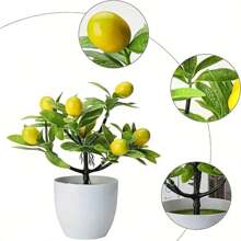 1 pièce Plantes en pot artificielles mini, fruits artificiels, citron/pêche/orange/fraise/gros fruit rouge/pomme/bonsaï, feuilles vertes factices, pot en plastique blanc pour décoration de la maison, table, bureau, salle de bain, décoration de jardin, plante d'extérieur, jardinage, fleurs artificielles