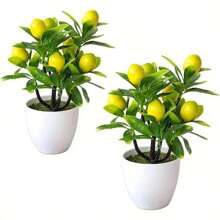 1 pièce Plantes en pot artificielles mini, fruits artificiels, citron/pêche/orange/fraise/gros fruit rouge/pomme/bonsaï, feuilles vertes factices, pot en plastique blanc pour décoration de la maison, table, bureau, salle de bain, décoration de jardin, plante d'extérieur, jardinage, fleurs artificielles