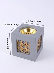 現代簡約方形仿編織紋樹脂香爐，適用於家居裝飾 - 灰色 - 查看 2