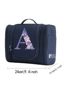 Wash Bag Makeup Bags Women's Travel Waterproof Storage Tote Bag Large Capacity Cosmetic Bag Purple Flower Print Organizer Hook Beauty Toiletry Pack Handbag Toiletry Bags Summer Travel Essentials For Beach Vacation Holiday School Supplies Dorm Essentials Back To School - Navy Blue - View 3