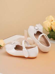 1 par de lindos zapatos planos para bebé con lazo de strass, correa trenzada, unicolor, antideslizantes, para caminar al aire libre, adecuados para primavera y otoño - Blanco - Ver 6
