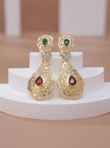 1 Pair Elegant Moroccan Stylish Women Earrings, Vintage Bride Imitation Gold Imitation Silver Earrings, Women Holiday Ramadam Essential Ear Pendant Earrings - Earrings - View 3