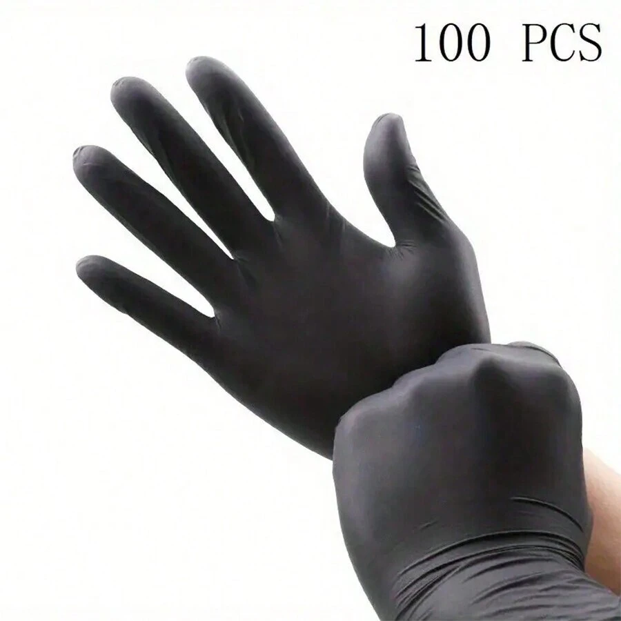 100Pcs Black Disposable Nitrile Thickened WearResistant Gloves For