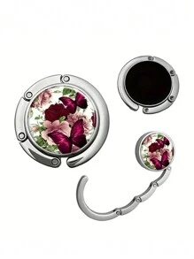 1pc Gancho de mesa para bolsos Exquisito con patrón de rosa y mariposa - Gancho conveniente para bolsos