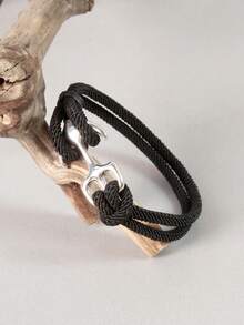 1件装男女通用不锈钢锚形极简手链，欧美时尚情侣手链 - 黑色船錨 - 查看 6