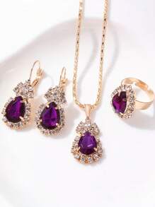 A Set Of 4pcs Geometric Teardrop & Square Shaped Earrings, Ring And Necklace - 2782 Teardrop Shape - View 15