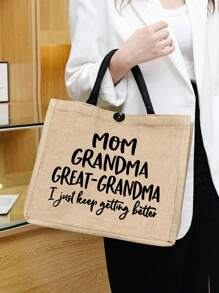 Large Capacity Mom Grandma Tote Bag - Stylish Shoulder Bag For Women's Casual Handbag & Shopping - Perfect Gift Idea Women Linen High-Capacity Tote Bag Graduation Gifts Letter Print Fashionable Teacher Tote Bag School Gift Beach Vacation, Gift Bag Goodie Bags, Christmas Gift Bag, Best Mother's Day Gift Ideas, Mother Day Gifts, Mom Gifts, Mommy's Essentials, Mommy Bag