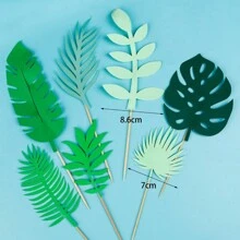 Turtle Leaf Cake Decor Picks, Tropical Rainforest Cactus Palm Tree Wooden Plate Sticks For Birthday Cake, Wedding Party Dessert Table, Summer Hawaiian Luau Theme Decoration