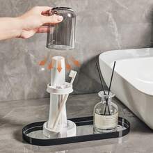 Home Mouthwash Cup Set For Student And Couples, Electric Toothbrush Holder With Storage Rack Countertop Organizer - Grey - View 3