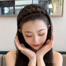 Aro para el cabello elegante y grueso con trenza espina de pez para mujeres, cubre el cabello canoso, diadema para peluca con corona alta y trenza, accesorio versátil para el exterior para cabello grueso - Multicolor - Ver 2