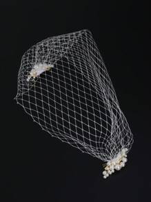 1pc Faux Pearl Decor Hair Clip & Veil, Suitable For Party, Wedding, Birthday And Other Occasions