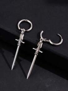 1Pair Gothic Vintage Sword Alloy Earrings For Women Man Fashion Cool Punk Rock Party Jewelry Accessories Gift Fantasy Cross Dagger Ear Hooks