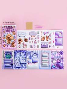 1 bộ nhãn dán hoạt hình ghép cảnh biệt thự lớn miễn phí tự làm sách yên tĩnh sáng tạo, nhãn dán trang phục sách yên tĩnh ba chiều sách giải đố thủ công tự làm sáng tạo bộ thẻ trò chơi nhỏ sách giải đố - Hồng - Xem 12