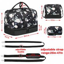 Juego de 3 bolsas de viaje de lona a rayas con gran capacidad, ideal para viajes de noche, bolsa de mano para llevar - Blanco y Negro - Ver 2
