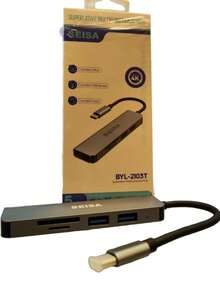 Adaptador Hub BYL-2103T USB C 5 em 1 porta USB 3.0 2 Usb X 2.0 Pc IOS Tablet SD/TF - Cinza - Visão 5