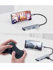 Adaptador Hub BYL-2103T USB C 5 em 1 porta USB 3.0 2 Usb X 2.0 Pc IOS Tablet SD/TF - Cinza - Visão 3