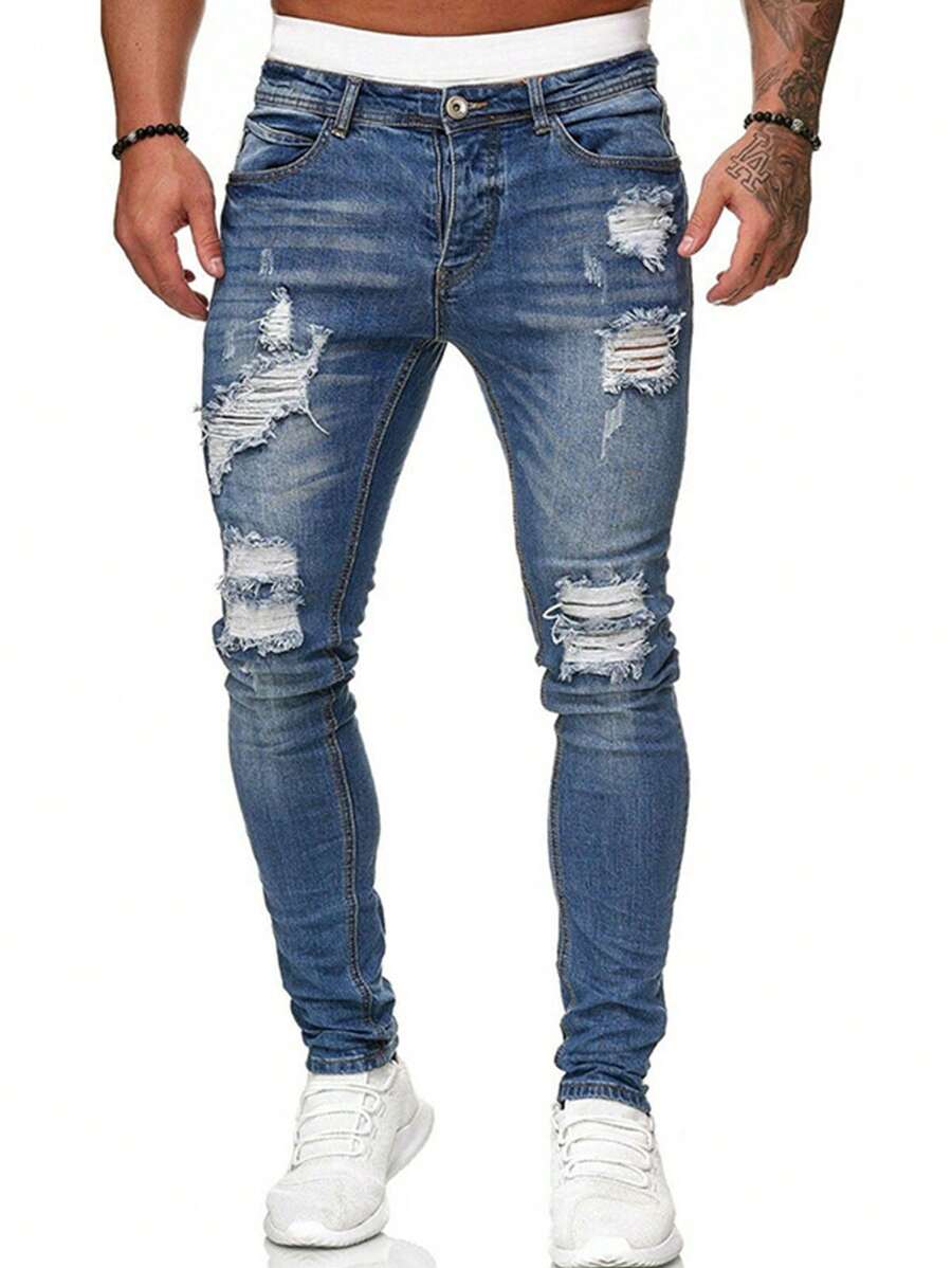 Pantalones pitillo, vaqueros, ripped jeans de denim elástico para hombre