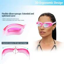 1 Kính bơi dành cho người lớn: Chống tia cực tím, chống sương mù, vừa vặn có thể điều chỉnh, không thấm nước - Lặn với sự rõ ràng và thoải mái! (Hồng) - Hồng - Xem 3