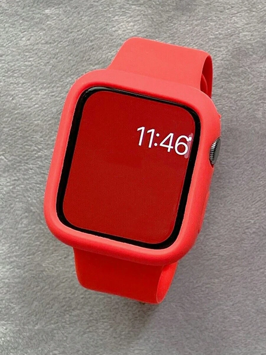 Set de 2 piezas Correa de reloj de silicona suave y caja hueca, brazalete rojo ajustable y carcasa protectora, compatible con Apple Watch de 38/40/41/42/44/45/46/49mm Series Ultra/SE/1-10
