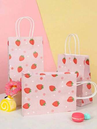 2/12/24 pièces/Paquet Sacs Fourrés Mignons Thème Fraise, Sacs Cadeaux Pour Anniversaire, Fêtes, Faveurs De Fête, Emballage De Bonbons, Noël
