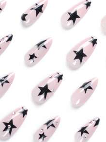 24pcs Long Almond Shaped Small Flower False Nails Set With 1pc Nail File And 1pc Jelly Glue Press On Nails Nail Supplies - Multicolor - View 3