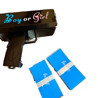 One Black Gender Reveal Gun For Boy Or Girl, Shooting Money With 100 Prop Notes