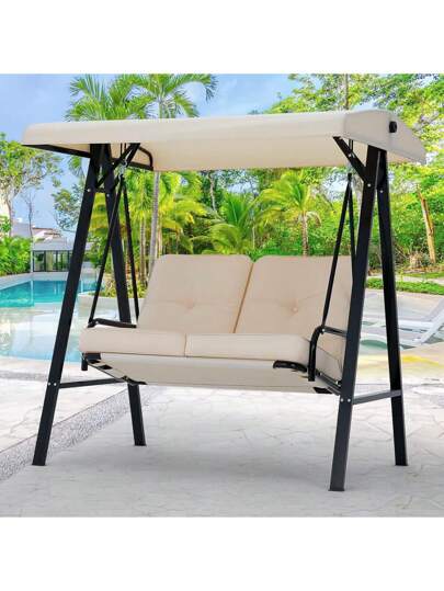  YODOLLA 2 Seater Garden Swing Chair,Outdoor Swing Bench With Adjustable Canopy,Swing Chair For Outside, Backyard, Garden