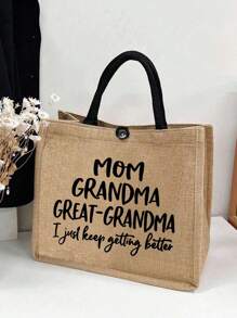Large Capacity Mom Grandma Tote Bag - Stylish Shoulder Bag For Women's Casual Handbag & Shopping - Perfect Gift Idea Women Linen High-Capacity Tote Bag Graduation Gifts Letter Print Fashionable Teacher Tote Bag School Gift Beach Vacation, Gift Bag Goodie Bags, Christmas Gift Bag, Best Mother's Day Gift Ideas, Mother Day Gifts, Mom Gifts, Mommy's Essentials, Mommy Bag