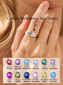 1 pezzo Anello personalizzato in argento sterling S925 con zirconia cubica, pietra natale e nome personalizzato, gioiello di alta qualità per donna, regalo per anniversario, festa della mamma