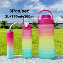 3-color gradient set of water cups, a set of three sizes, outdoor sports plastic water cups, large-capacity insulated sports kettle. Suitable for outdoor hiking, camping, picnicking, running for exercise, and traveling, and more. - Multicolor - View 2