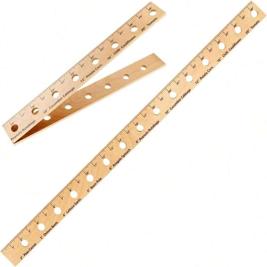 30 Inch Wooden Plant Ruler, Foldable Seed Planting Ruler With Holes, Portable Garden Ruler With Plant Seedling Transplant Tongs, Seed Spacer Planter Tool For Garden - Beige - View 1