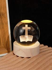 1pc Unisex Khaki Base Cross Crystal Ball, Decorative Gift For Bedroom, Living Room, Birthday Gifts Graduation