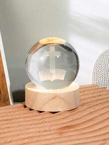 1pc Unisex Khaki Base Cross Crystal Ball, Decorative Gift For Bedroom, Living Room, Birthday Gifts Graduation