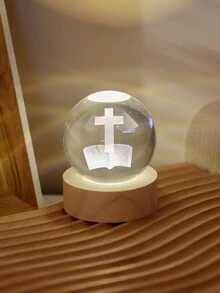 1pc Unisex Khaki Base Cross Crystal Ball, Decorative Gift For Bedroom, Living Room, Birthday Gifts Graduation