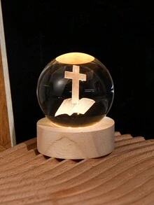 1pc Unisex Khaki Base Cross Crystal Ball, Decorative Gift For Bedroom, Living Room, Birthday Gifts Graduation